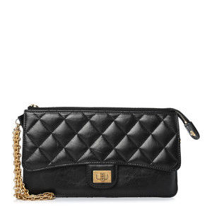 CHANEL Aged Calfskin Quilted 2.55 Reissue Pouch With Chain Handle Black
